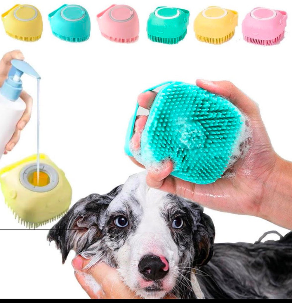 Silicone Pet Bath Massage Brush with Shampoo Dispenser