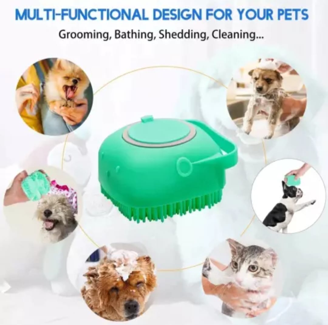 Silicone Pet Bath Massage Brush with Shampoo Dispenser