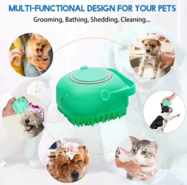 Silicone Pet Bath Massage Brush with Shampoo Dispenser