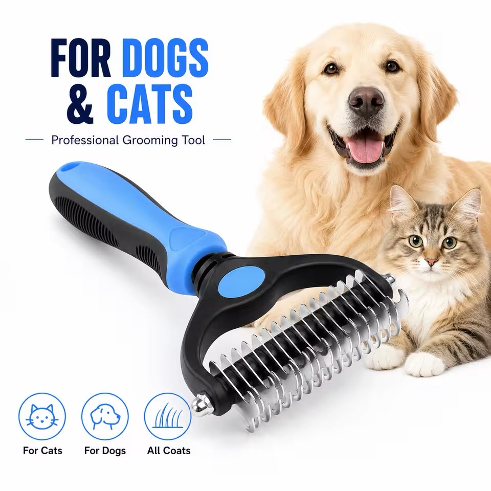 2-in-1 Dematting & Deshedding Comb for Dogs & Cats