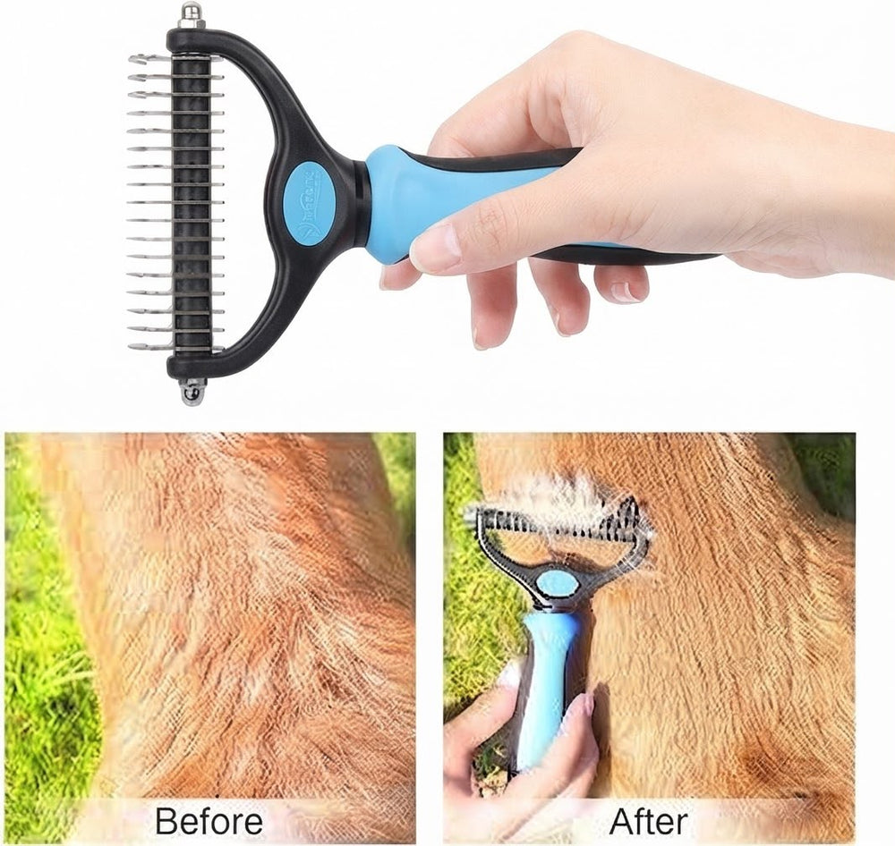 2-in-1 Dematting & Deshedding Comb for Dogs & Cats